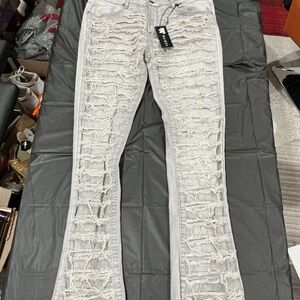 Light Gray Distressed Skinny Jeans - Unbranded